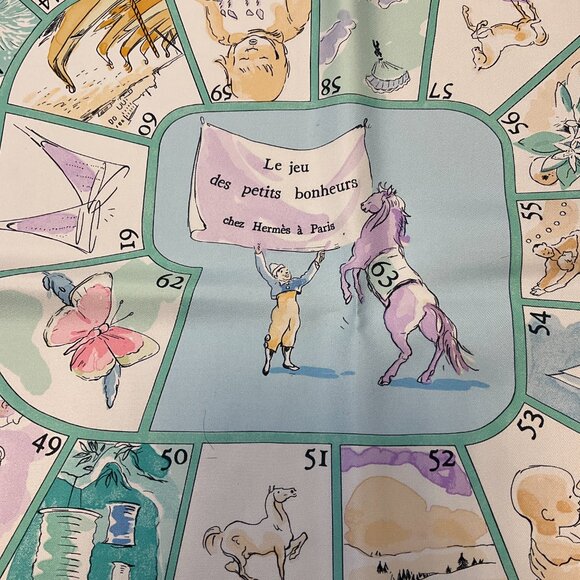 Hermes Light Blue Multi Le Jeu des Petits Bonheurs Print Square Silk Twill Scarf - Picture 7 of 10